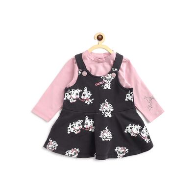 T-Shirt - Dungaree Skirt Set With Print (2Pc)